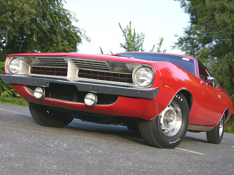 Red Muscle Car — Calm, Afternoon, Photograph, Trees, Road, Grille