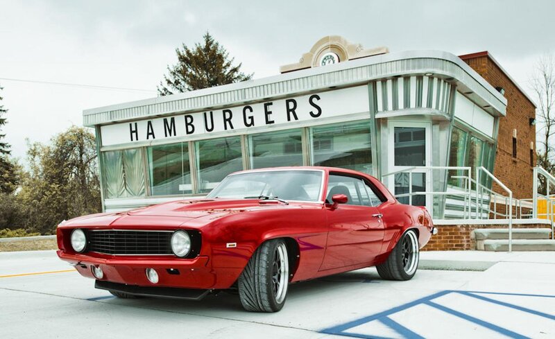 Red Muscle Car — Calm, Autumn, Photograph