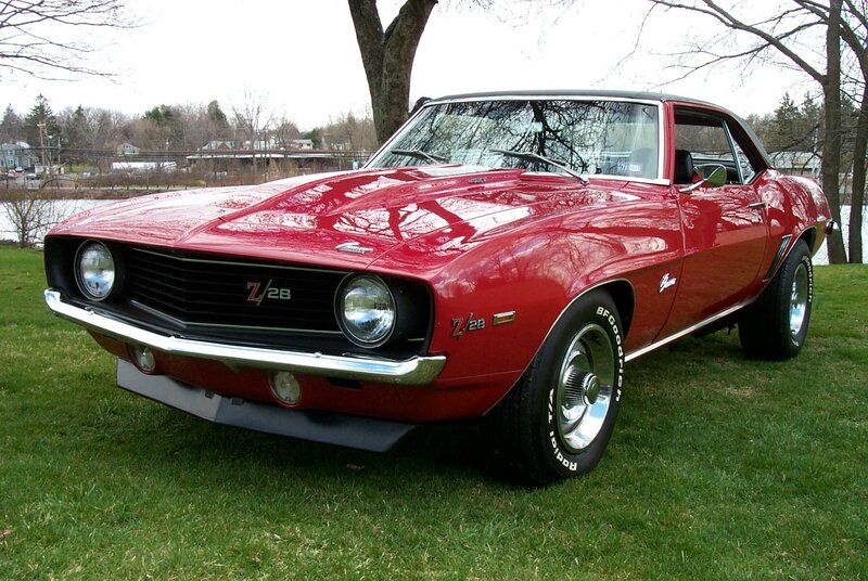 Red Muscle Car — Calm, Spring, Photograph, Grass