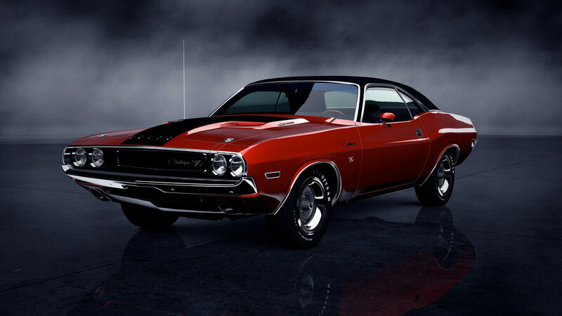 Red Muscle Car — Dramatic, 3d Render, Black Hood Stripes