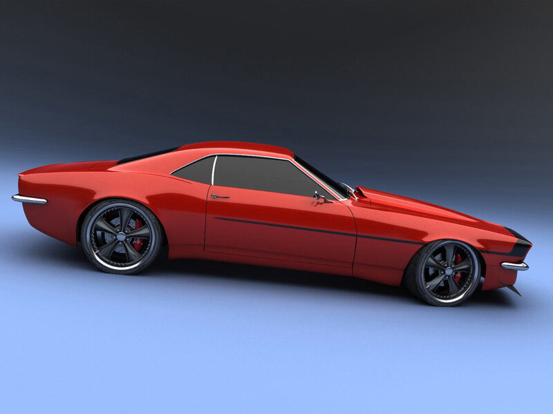 Red Muscle Car — Dramatic, 3d Render, Black Wheels