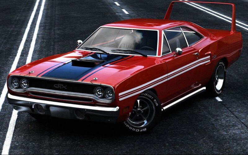 Red Muscle Car — Dramatic, 3d Render, Road