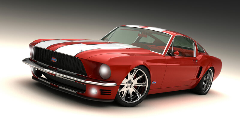 Red Muscle Car — Dramatic, 3d Render, White Stripes