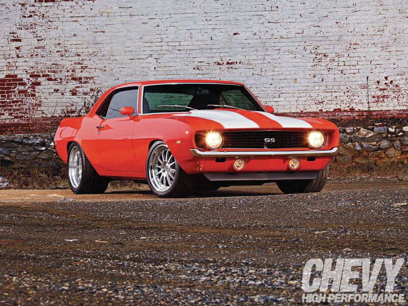 Red Muscle Car — Dramatic, Afternoon, Photograph, Brick Wall
