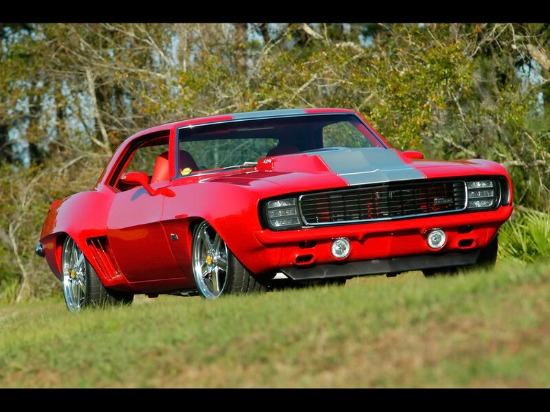 Red Muscle Car — Dramatic, Afternoon, Photograph, Grass