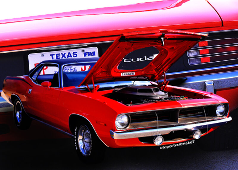 Red Muscle Car — Dramatic, Afternoon, Photograph, Open Hood