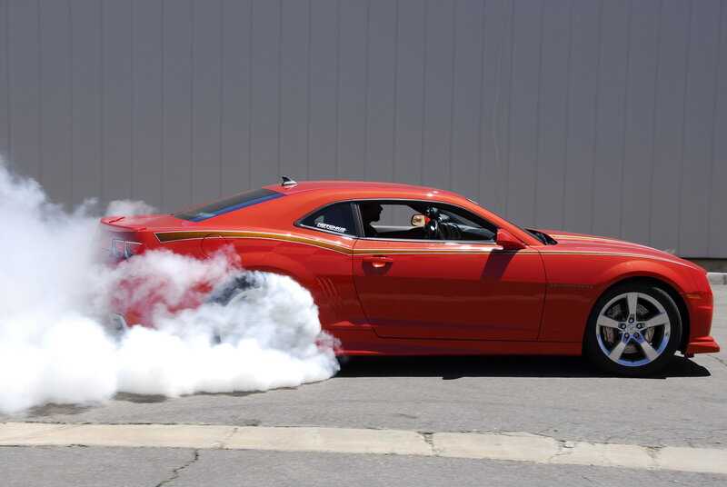 Red Muscle Car — Dramatic, Afternoon, Photograph, Smoke