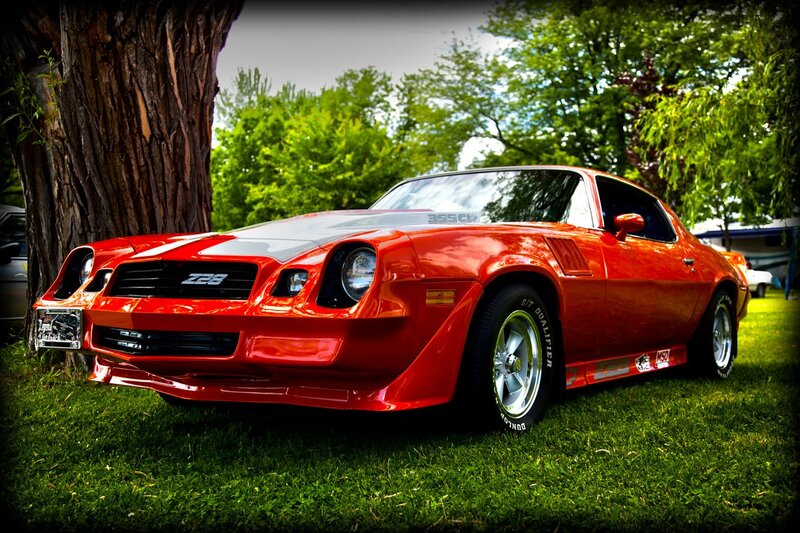 Red Muscle Car — Dramatic, Afternoon, Photograph, Tree