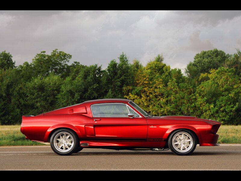 Red Muscle Car — Dramatic, Afternoon, Photograph, Trees, Road, Sky