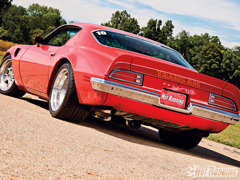 Red Muscle Car — Dramatic, Afternoon, Photograph, Trees, Road