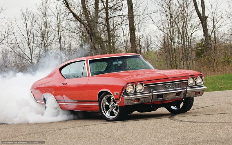 Red Muscle Car — Dramatic, Autumn, Photograph, Smoke