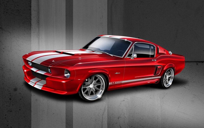 Red Muscle Car — Dramatic, Digital Art, Stripes