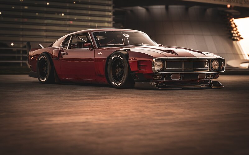 Red Muscle Car — Dramatic, Night, 3d Render, Tire