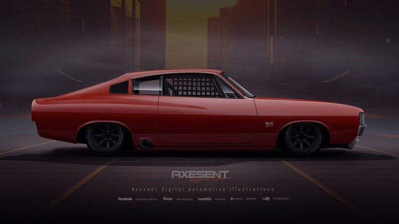 Red Muscle Car — Dramatic, Night, Digital Art, Cityscape