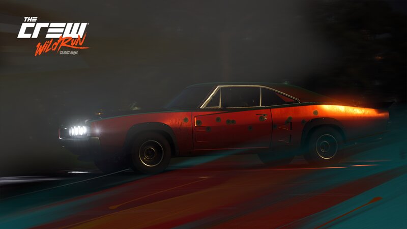 Red Muscle Car — Dramatic, Night, Digital Art, Headlights
