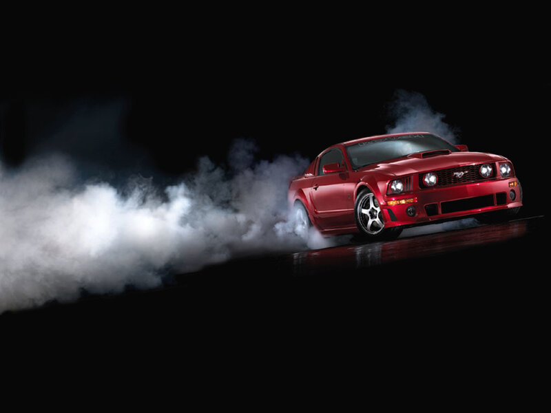 Red Muscle Car — Dramatic, Night, Photograph, Smoke