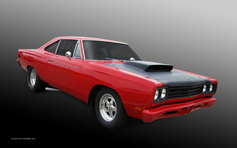 Red Muscle Car — Dramatic, Photograph, Black Hood