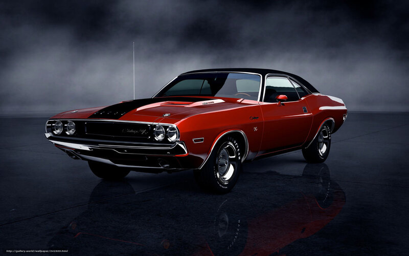 Red Muscle Car — Dramatic, Photograph, Black Roof