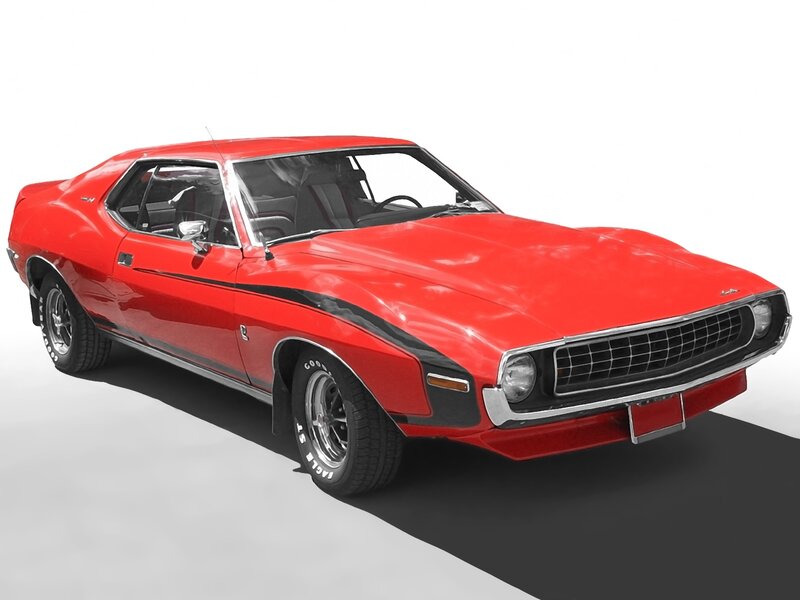 Red Muscle Car — Dramatic, Photograph, Black Stripe