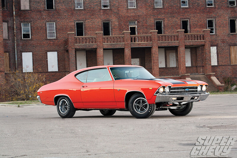 Red Muscle Car — Dramatic, Photograph, Brick Building