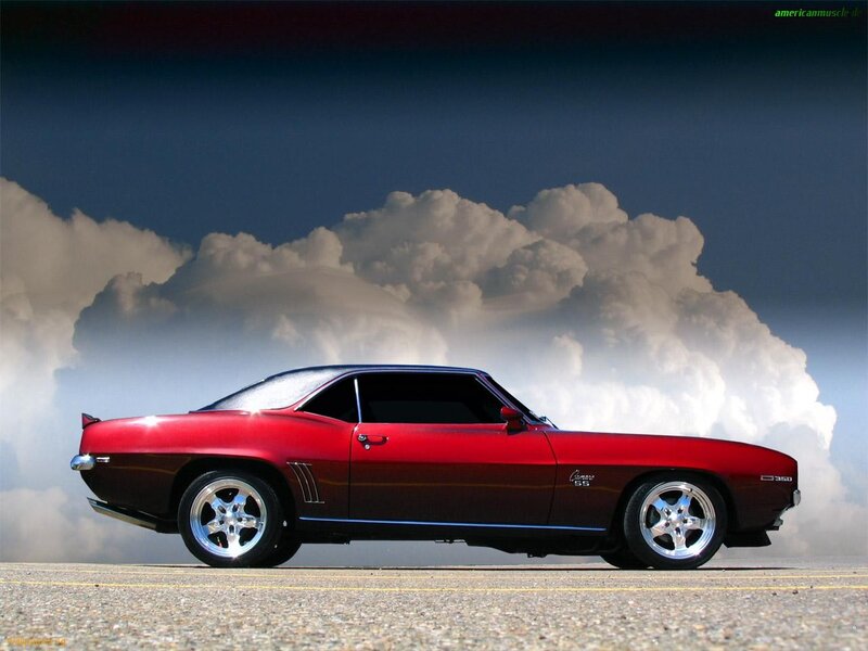 Red Muscle Car — Dramatic, Photograph, Clouds