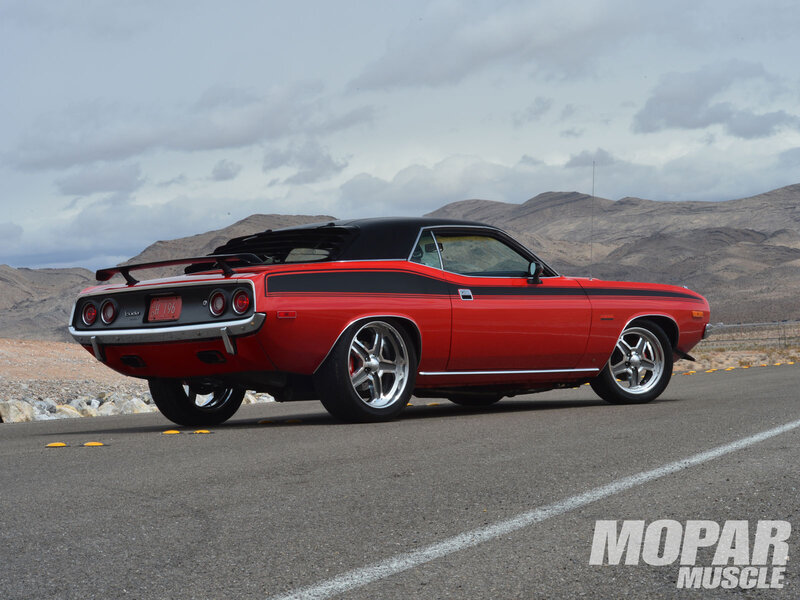 Red Muscle Car — Dramatic, Photograph, Mountains