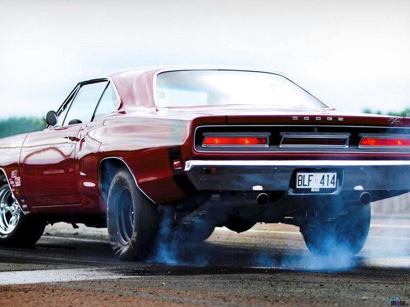 Red Muscle Car — Dramatic, Photograph, Smoke, Tires