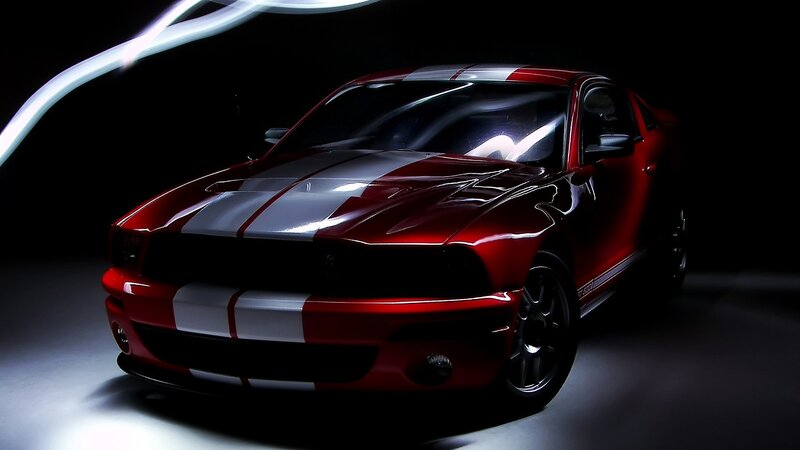 Red Muscle Car — Dramatic, Photograph, Stripes, Black Wheels