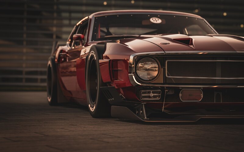 Red Muscle Car — Dramatic, Sunset, 3d Render