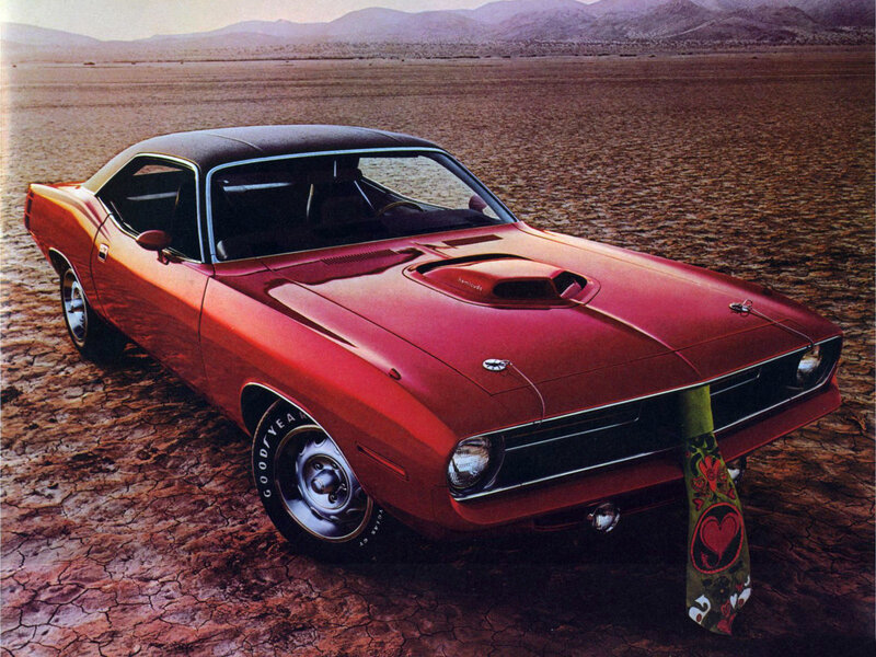 Red Muscle Car — Dramatic, Sunset, Photograph, Desert, Mountains
