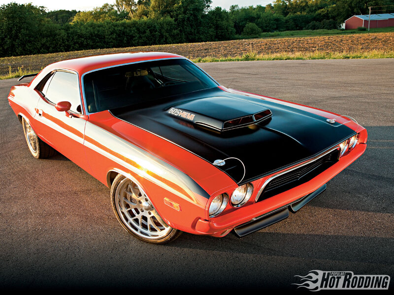 Red Muscle Car — Dramatic, Sunset, Photograph, Field