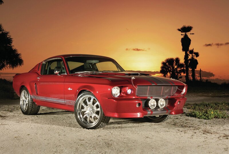 Red Muscle Car — Dramatic, Sunset, Photograph, Palm Trees