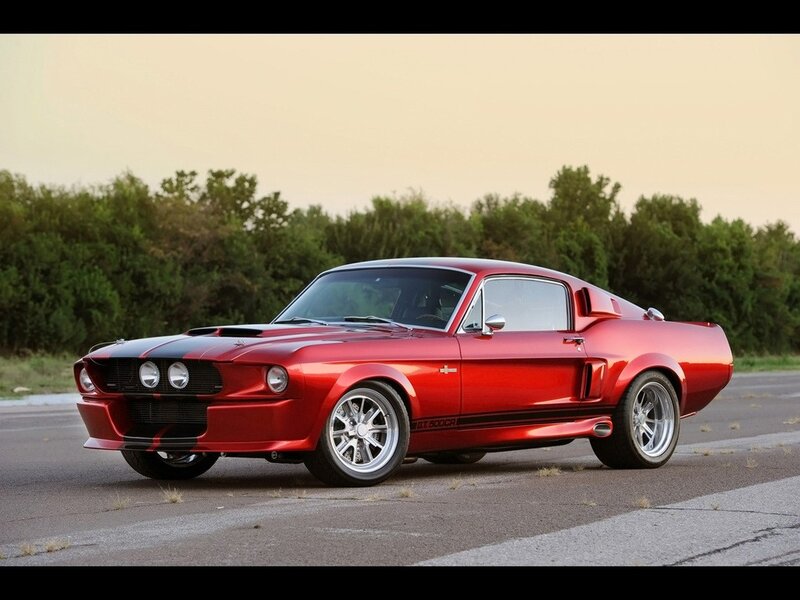 Red Muscle Car — Dramatic, Sunset, Photograph, Trees, Road, Sky