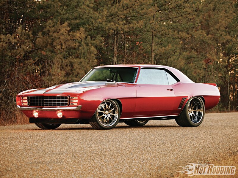 Red Muscle Car — Dramatic, Sunset, Photograph, Trees, Road, Wheels