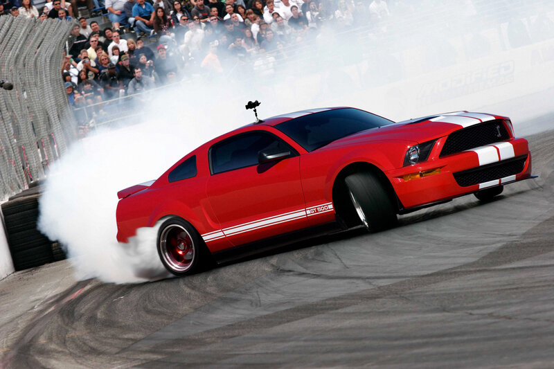 Red Muscle Car Drifting — Dynamic, Afternoon, Photograph
