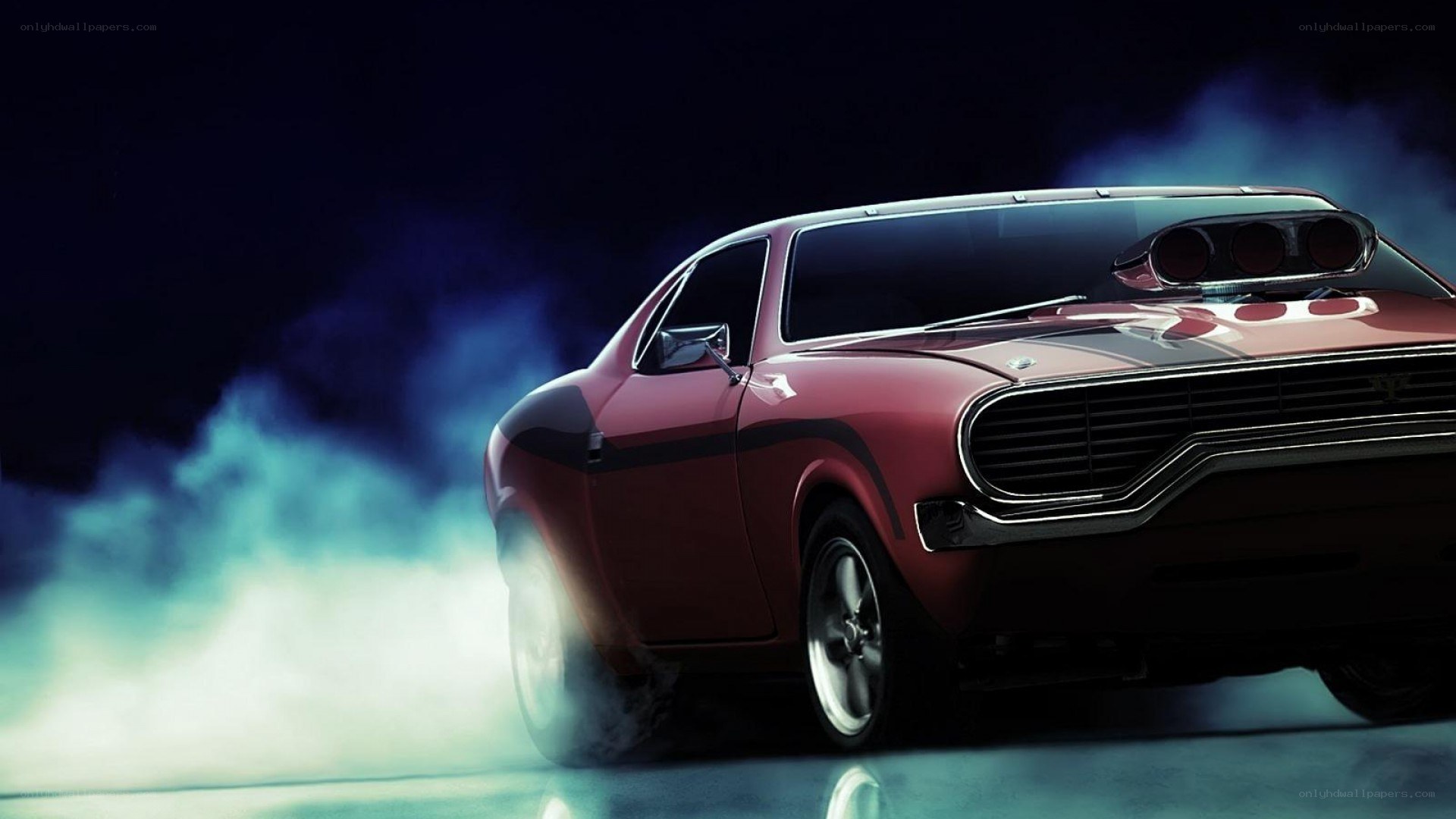 red muscle car drifting