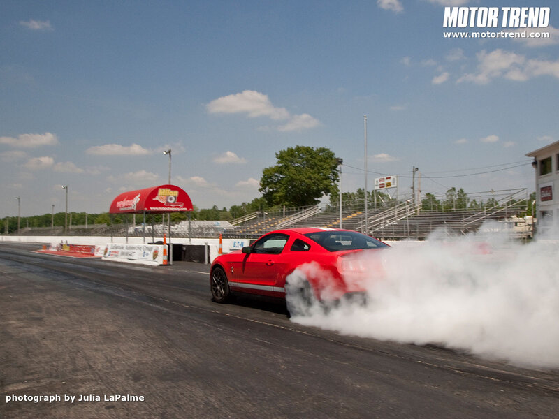 Red Muscle Car — Dynamic, Afternoon, Photograph, Race Track, Smoke