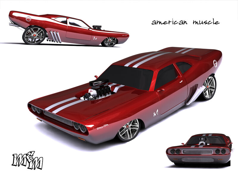 Red Muscle Car — Dynamic, Digital Art, Engine