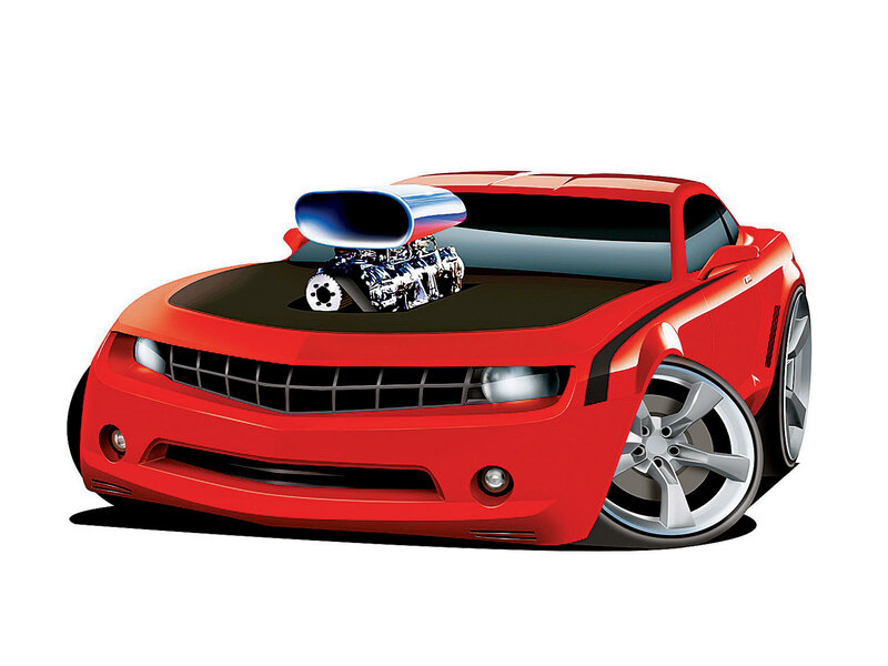 Red Muscle Car — Dynamic, Illustration, Engine
