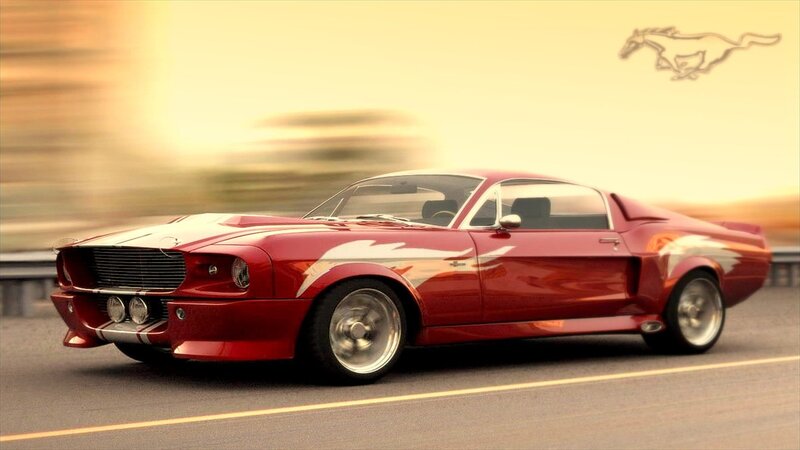 Red Muscle Car — Dynamic, Sunset, Digital Art
