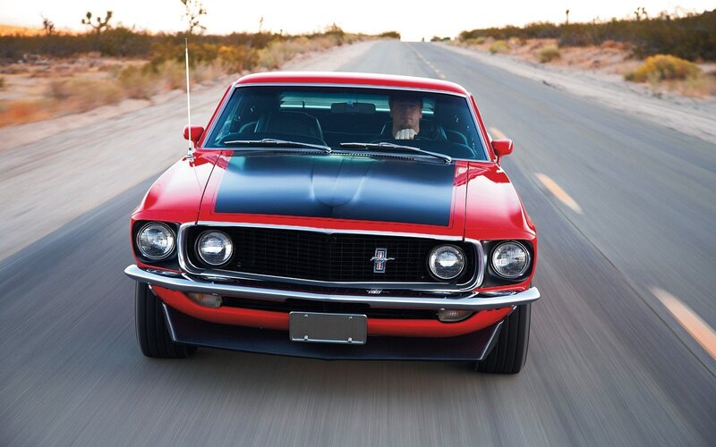 Red Muscle Car — Dynamic, Sunset, Photograph, Driver