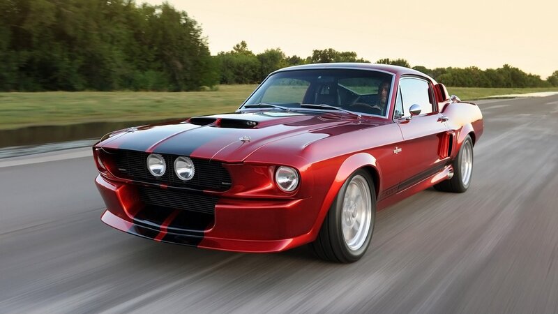 Red Muscle Car — Dynamic, Sunset, Photograph, Road, Trees, Driver, Black