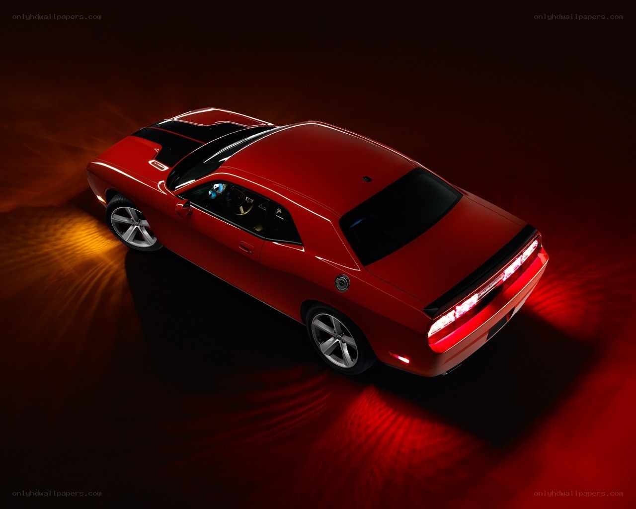 Red muscle car from above