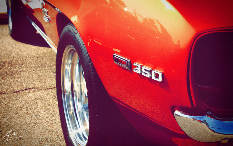 Red muscle car front fender
