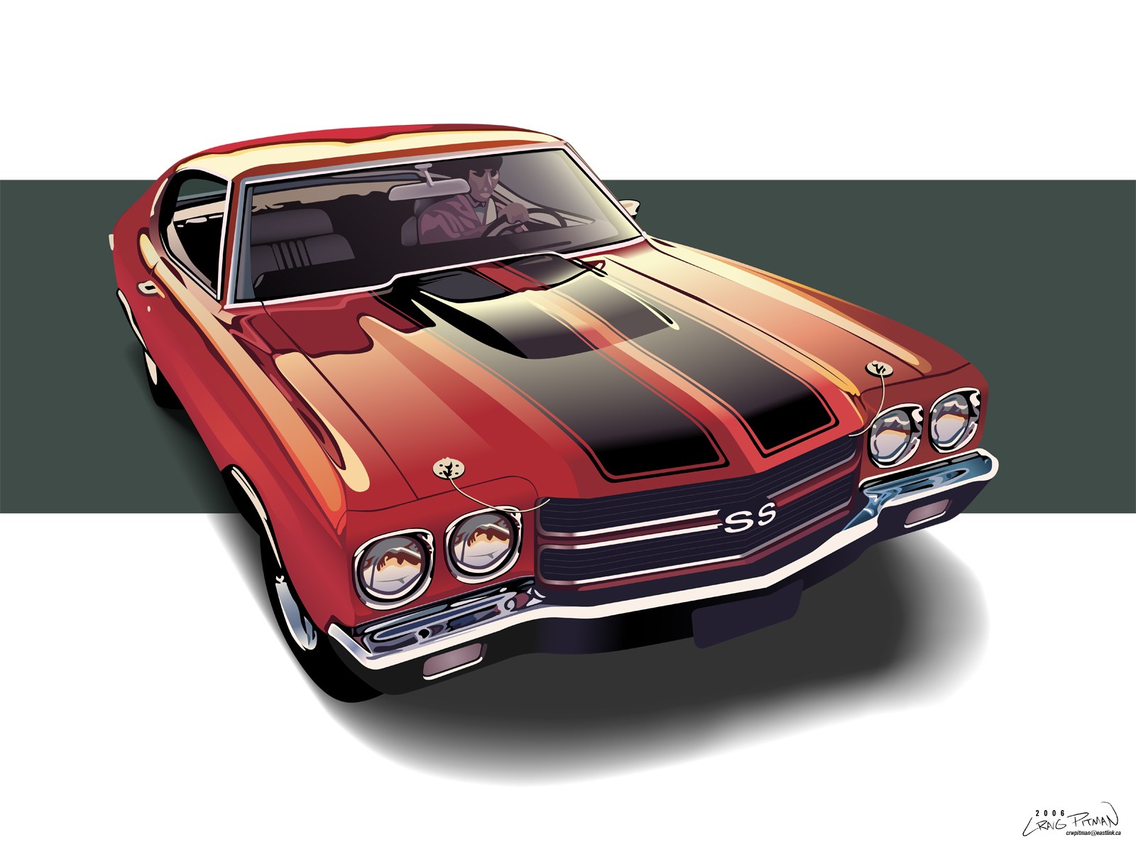 Red muscle car illustration