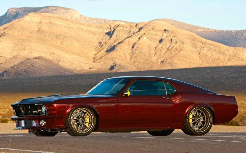 Red muscle car in desert
