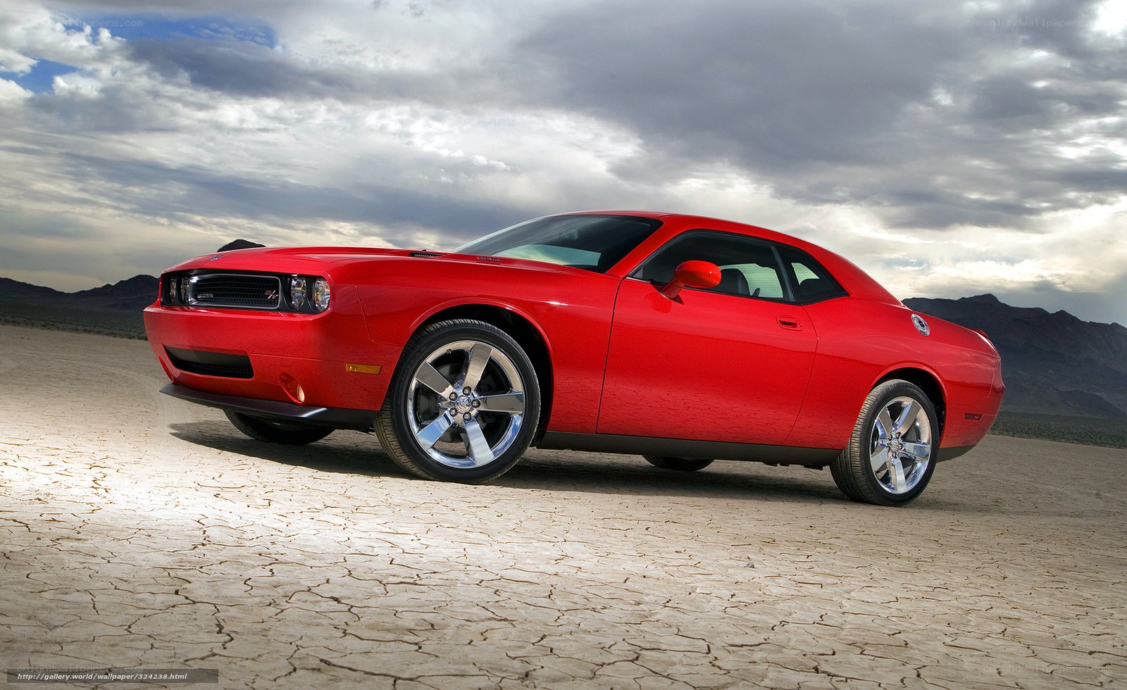 Red muscle car in desert