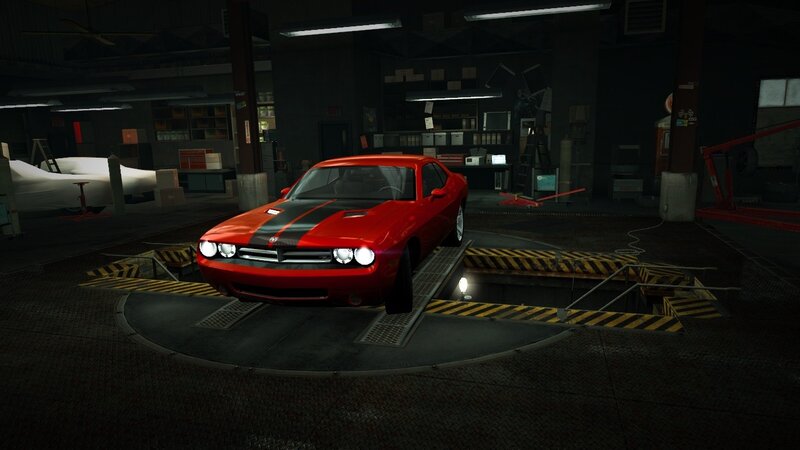 red muscle car in garage