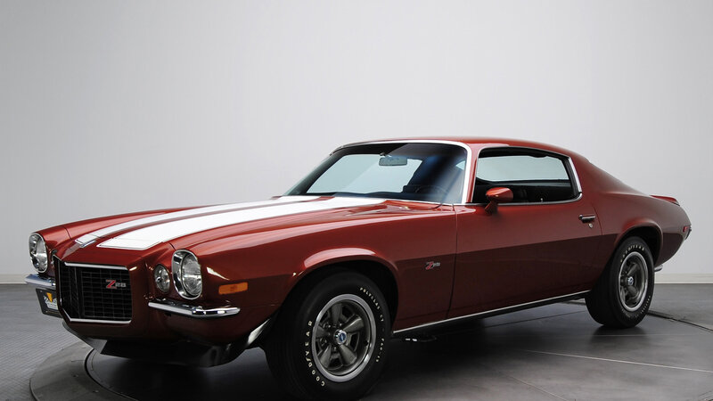 Red Muscle Car — Neutral, Photograph, White Stripes