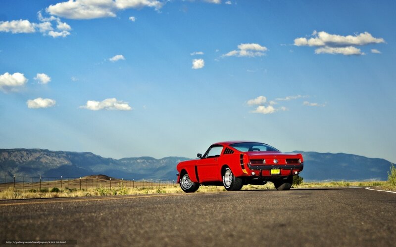 Red muscle car on desert road
